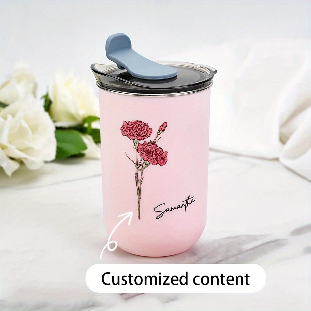Coffee Equipment Names - パーソナライズされた誕生花柄コーヒータンブラー、カスタムネーム入りステンレス製トラベルマグ、女性向けカスタム花柄保温カップギフト