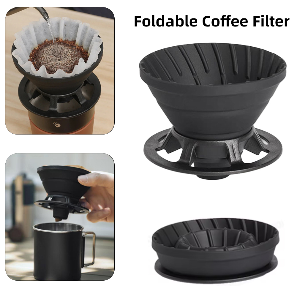 Coffee Equipment V60 - ポータブル再利用可能なコーヒードリッパーシリコンコーヒーフィルターカップ、アウトドアキャンプやハイキング用、1～2人用、ブラック、バリスタツール