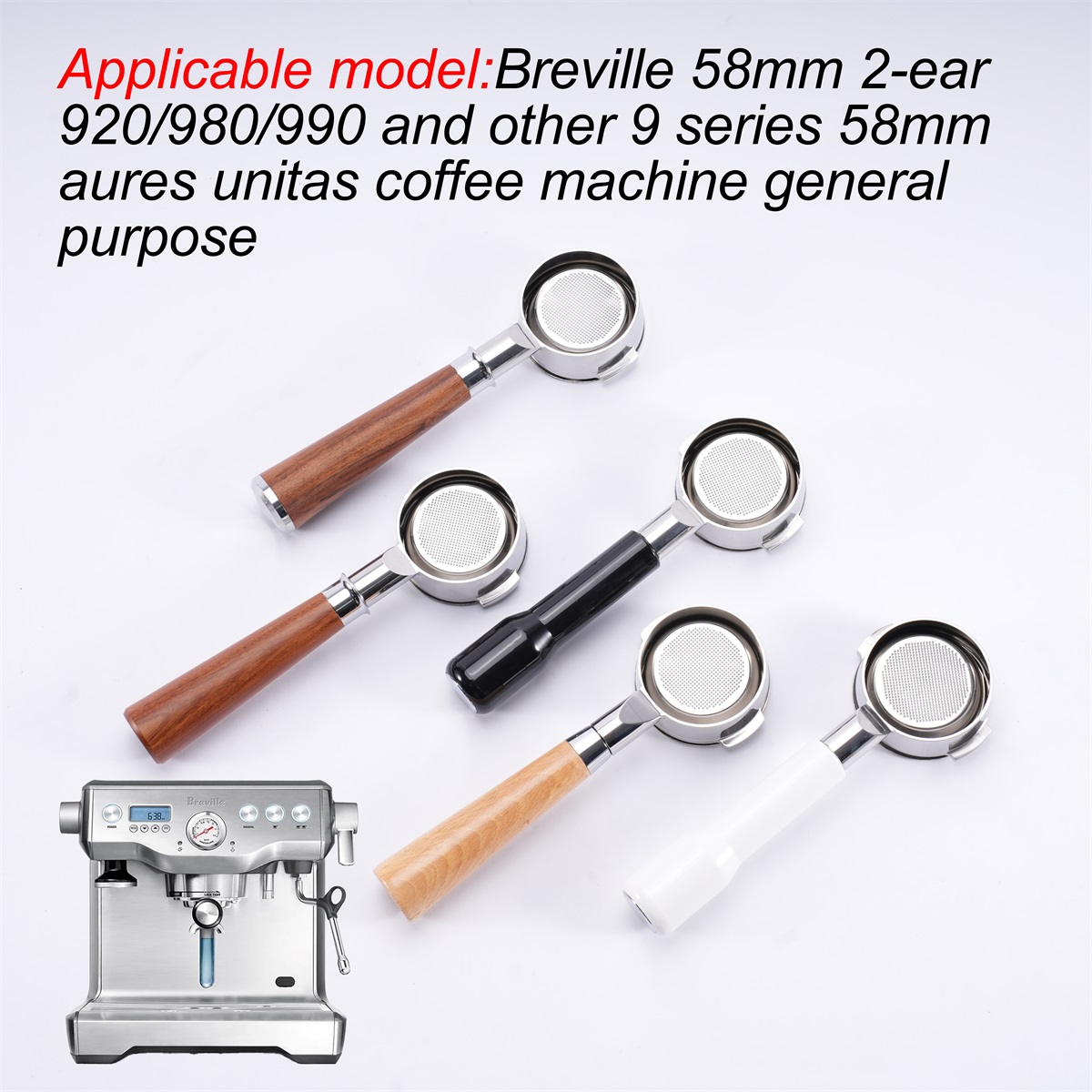 Naked Portafilter Bottomless - バリスタ用brevilleボトムレスポータフィルター、breville bes920、980、990、ステンレス鋼、2カップバスケット、ネイキッドコーヒーハンドル、バリスタツール、58mm