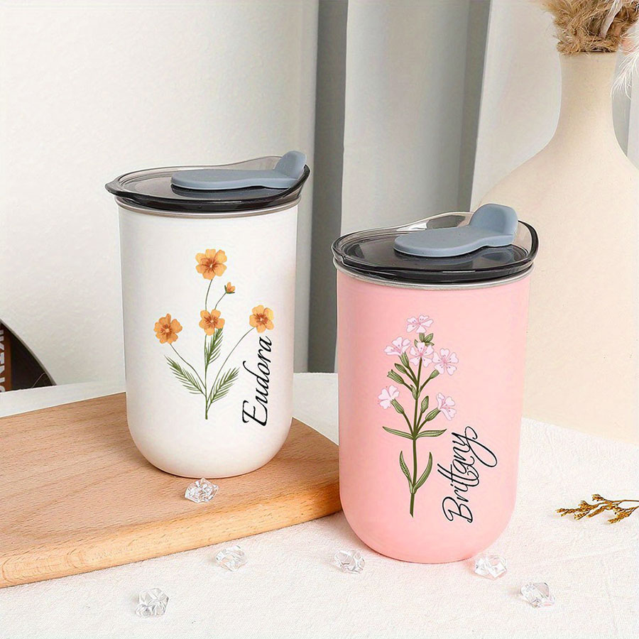 パーソナライズされた名前入り誕生花柄断熱コーヒータンブラー、 - Coffee Equipment Names のレビューと価格
