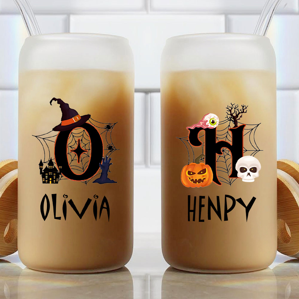カスタムハロウィンネームグラスカップ、竹製蓋付き、魔女の帽子 - Coffee Equipment Names のレビューと価格