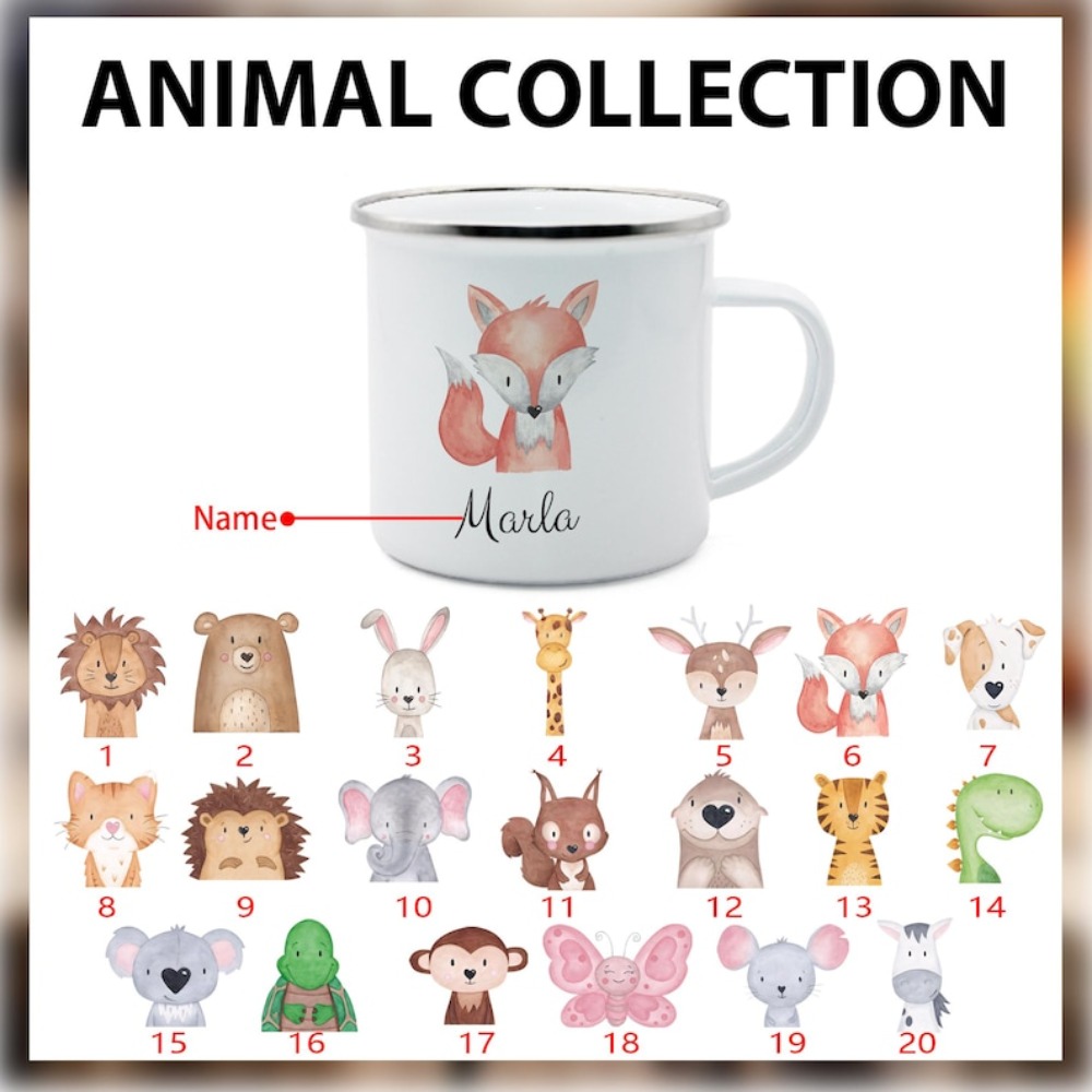 カスタム動物柄名入れコーヒーカップ、子供用パーソナライズカッ - Coffee Equipment Names のレビューと価格