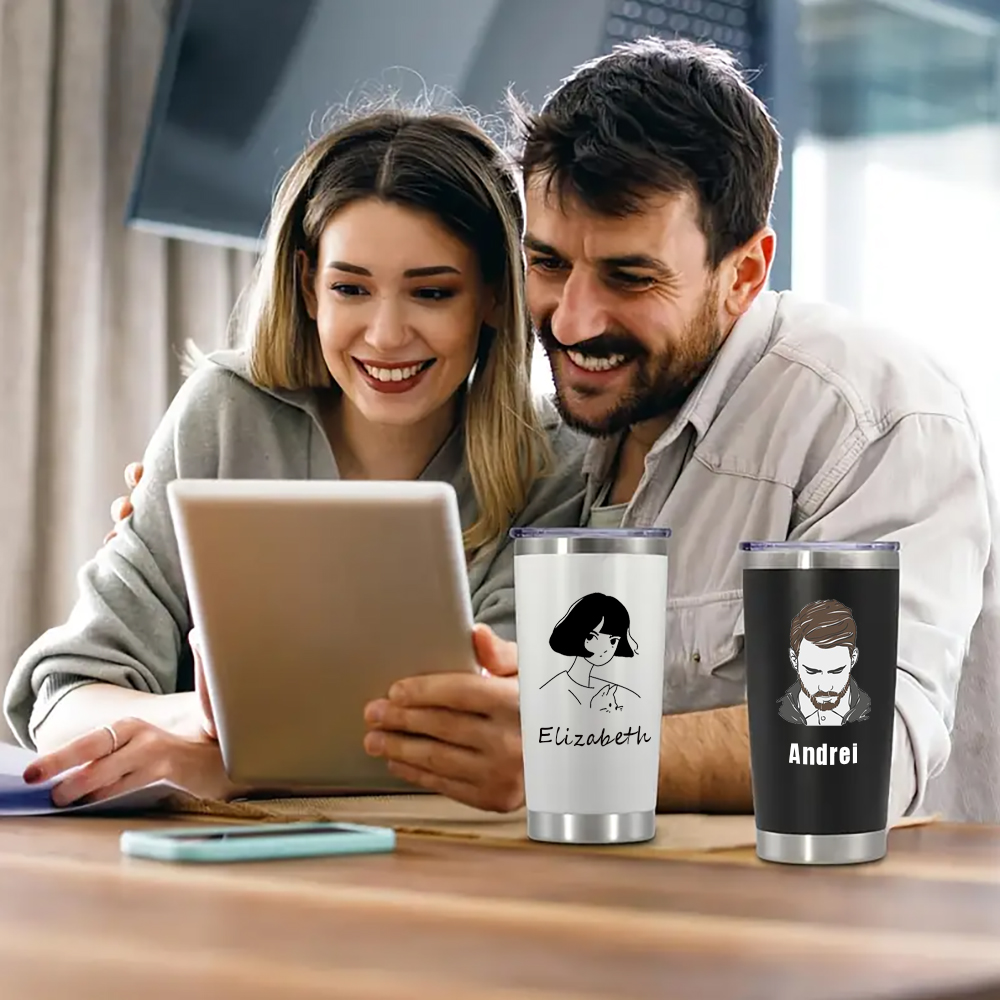 スタイリッシュなステンレス製カップ、模様や名前をカスタマイズ - Coffee Equipment Names のレビューと価格
